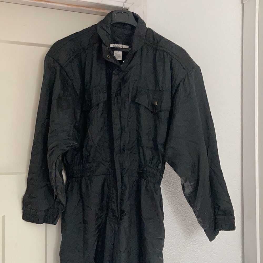 Vintage 80s 90s Abraxas Windbreaker Nylon Jumpsuit long sleeve Black Small